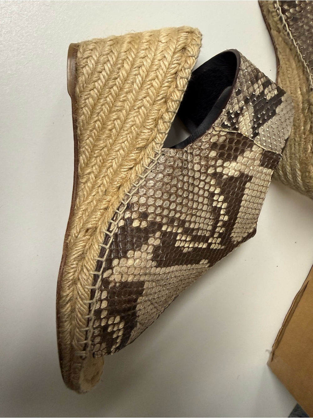 Celine Brown Snake-Print Espadrille Wedge Sandal